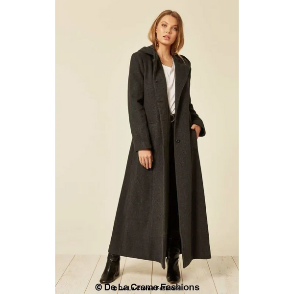 Oversized Wool Blend Hooded Long Coat - Coats & Jackets