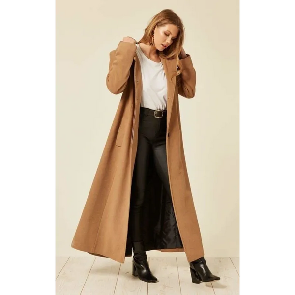 Oversized Wool Blend Hooded Long Coat - Coats & Jackets