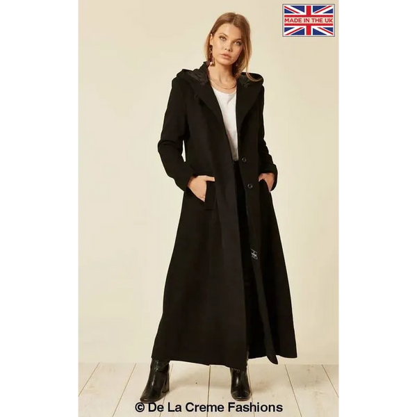 Oversized Wool Blend Hooded Long Coat - UK 10/EU 38/US 6