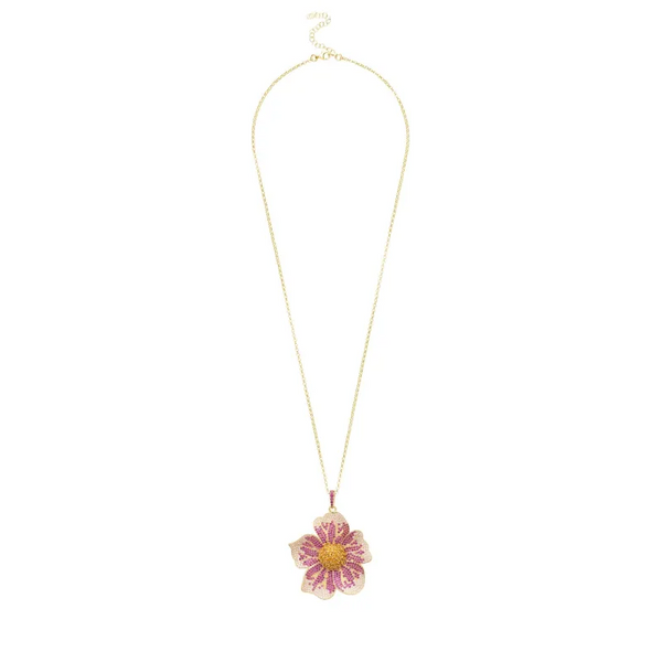 Pansy Flower Pink Necklace Gold - Jewelry & Watches