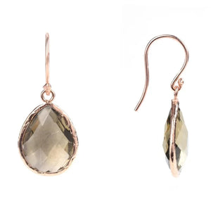 Petite Drop Earrings Smokey Quartz Rosegold - Accessories