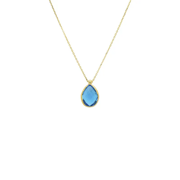 Petite Drop Necklace Gold Blue Topaz Hydro