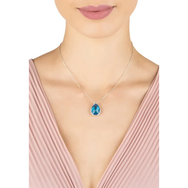 Petite Drop Necklace Silver Blue Topaz Hydro - Necklaces