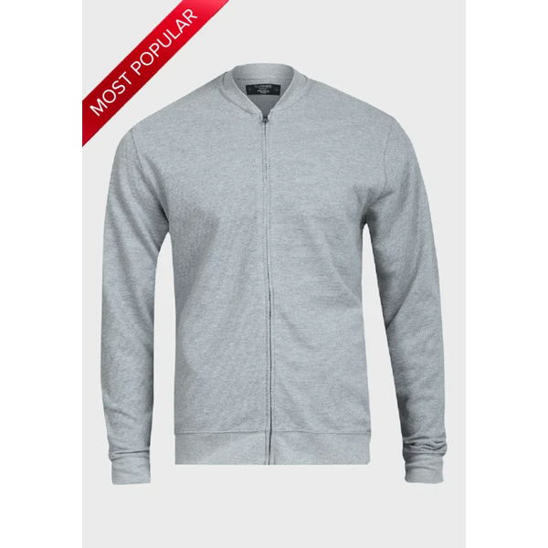 Pique Grey Long Sleeve Zip-up Bomber Jacket - Coats &