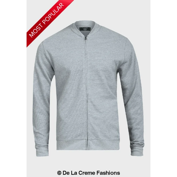 Pique Grey Long Sleeve Zip-up Bomber Jacket - Coats &