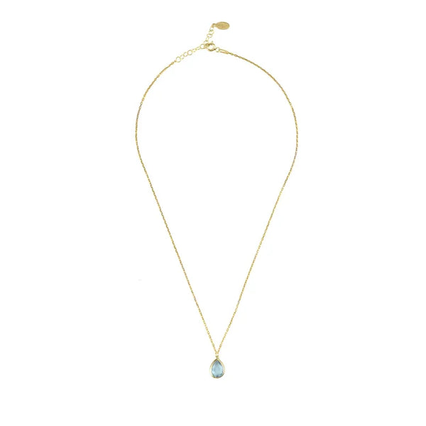 Pisa Mini Teardrop Necklace Gold Blue Topaz - Accessories