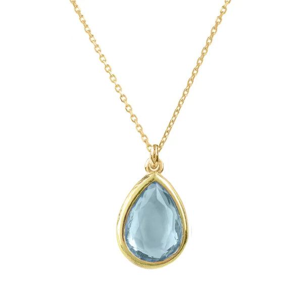 Pisa Mini Teardrop Necklace Gold Blue Topaz - Accessories