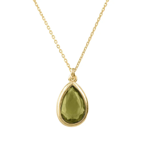 Pisa Mini Teardrop Necklace Gold Peridot - Accessories