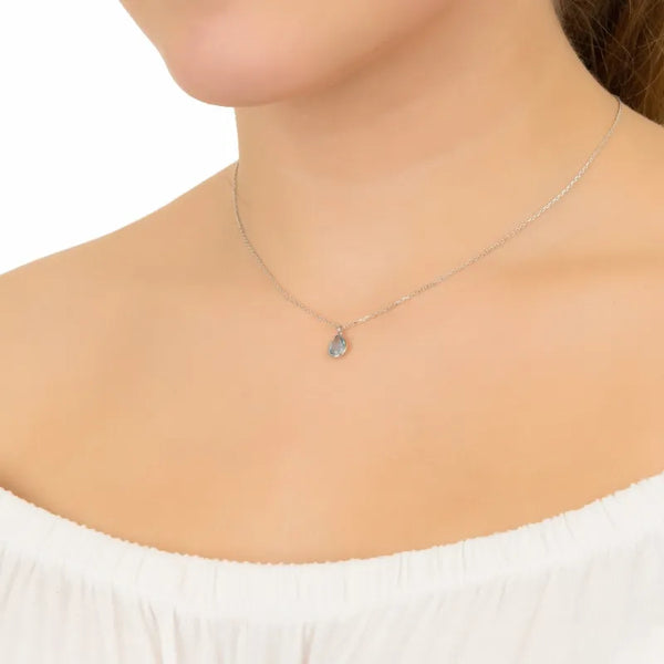 Pisa Mini Teardrop Necklace Silver Blue Topaz - Accessories