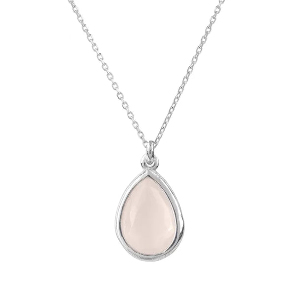 Pisa Mini Teardrop Necklace Silver Rose Quartz - Accessories