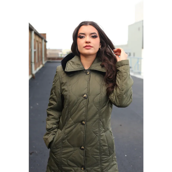 Quilted Single Breasted Longline Hooded Coat - Coats &