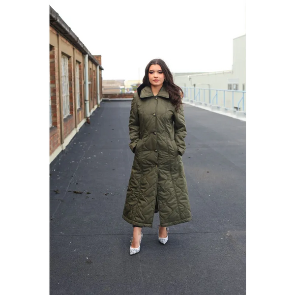 Quilted Single Breasted Longline Hooded Coat - Coats &