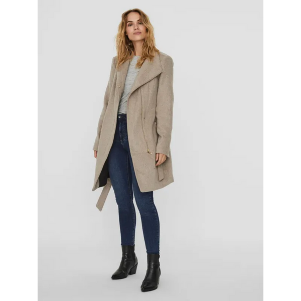 Recycled Wool Blend Belted Winter Coat - Coats & Jackets