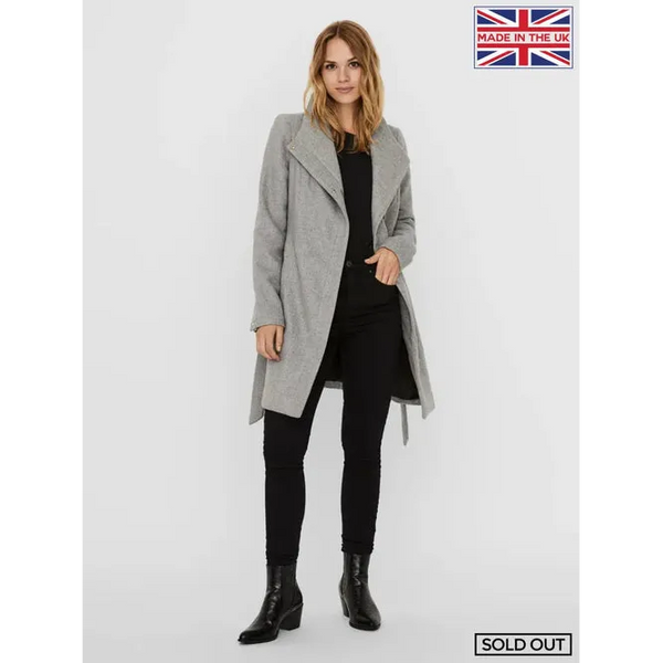 Recycled Wool Blend Belted Winter Coat - XS / Grey Coats &