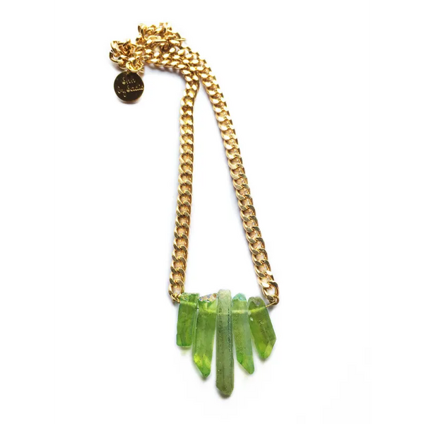 Rocked Up Mini Crystal Quartz Necklace - Green - Necklaces