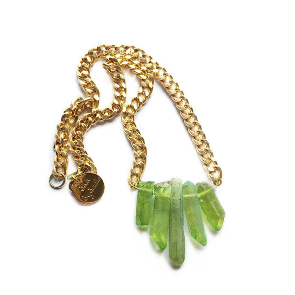 Rocked Up Mini Crystal Quartz Necklace - Green - Necklaces