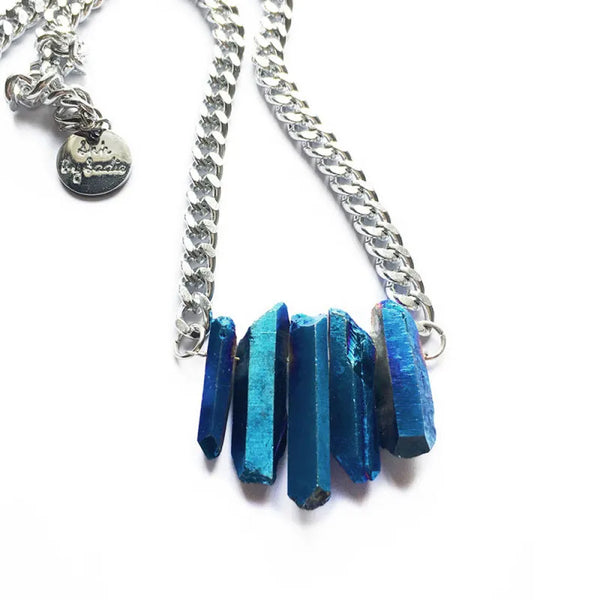 Rocked Up Mini Crystal Quartz Necklace - Sapphire -