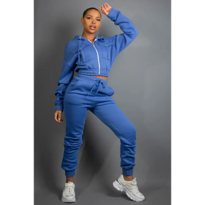 Royal Blue Cropped Hooded Tracksuit - Coats & Jackets