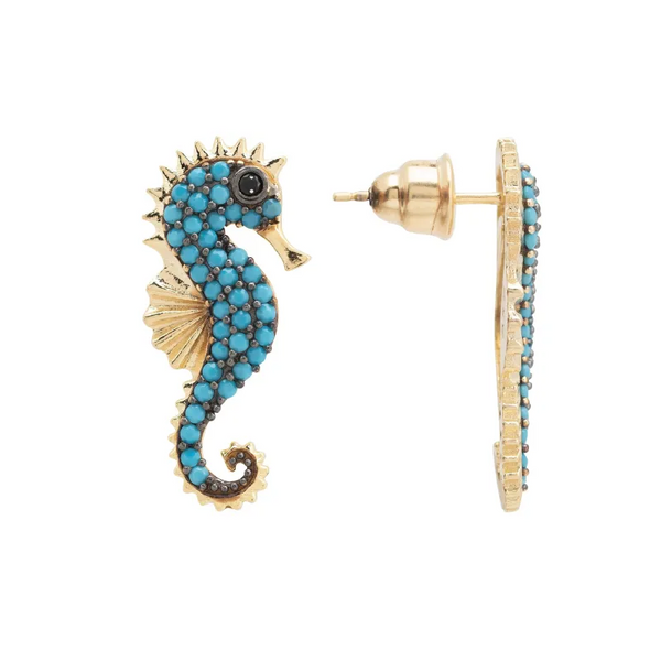 Seahorse Turquoise Earrings Gold