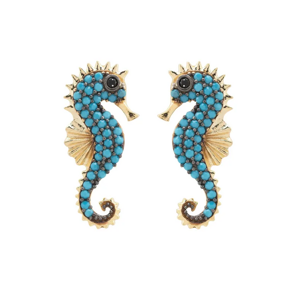 Seahorse Turquoise Earrings Gold