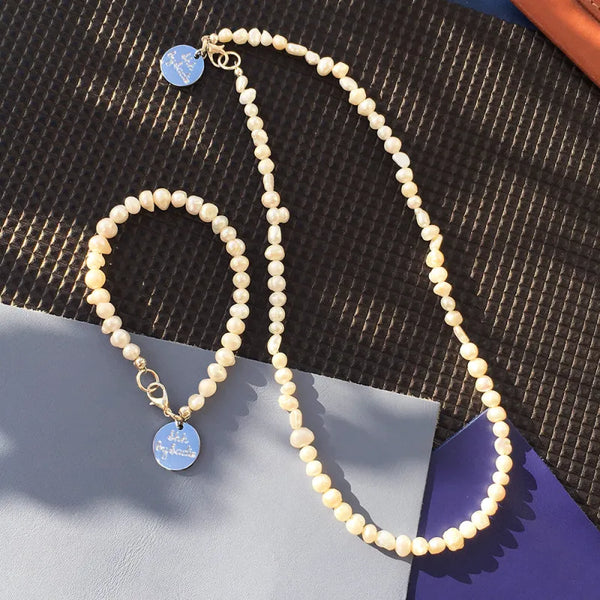 Skinny Pearl Necklace + Bracelet - Necklaces