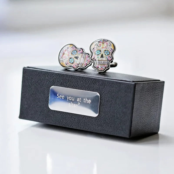 Skull Cufflinks + Engraved Box - Personalized