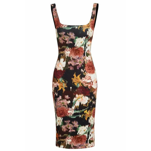 Sleeveless Floral Bodycon Dress - L / Dresses