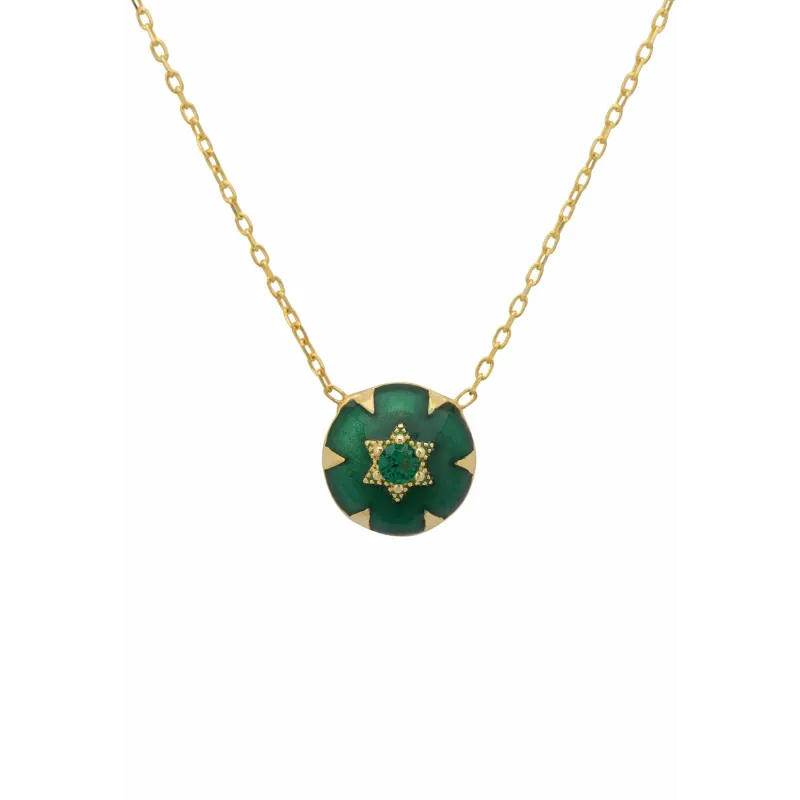 Star Of David Green Enamel Necklace Gold - Jewelry & Watches