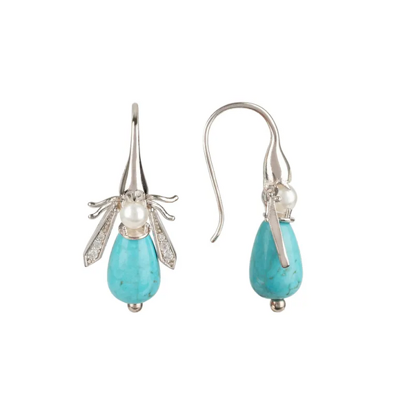 Turquoise Honey Bee Earrings Silver