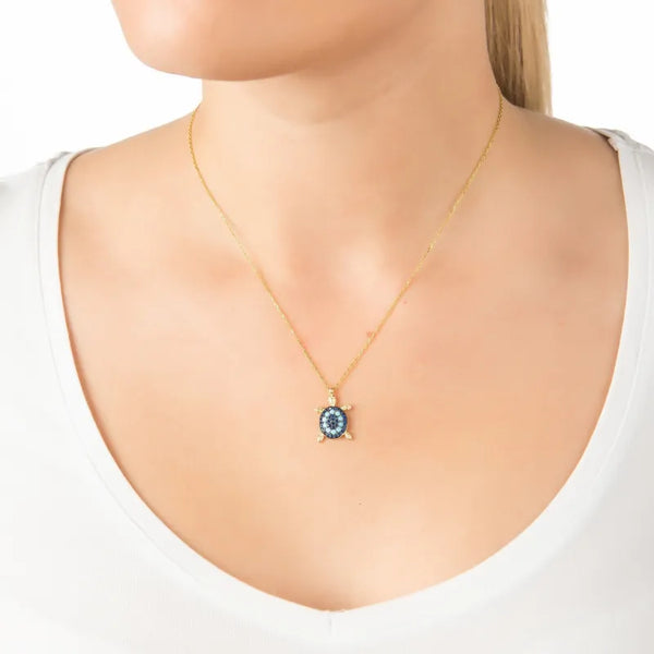 Turtle Turquoise Blue Pendant Necklace Gold - Accessories