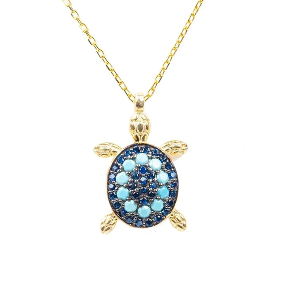 Turtle Turquoise Blue Pendant Necklace Gold - Accessories