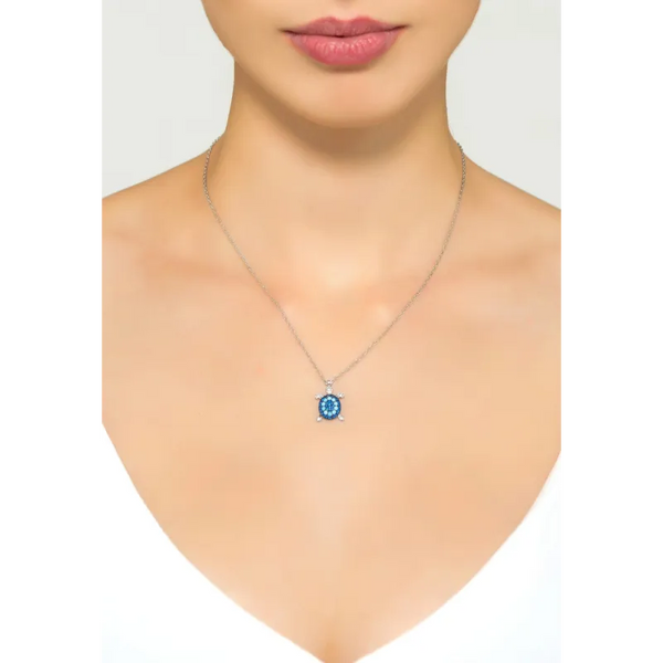 Turtle Turquoise Blue Pendant Necklace Silver - Necklaces