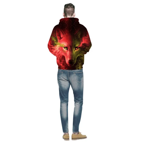 Unisex Wolf Pattern Hoodie - Shirts & Tops