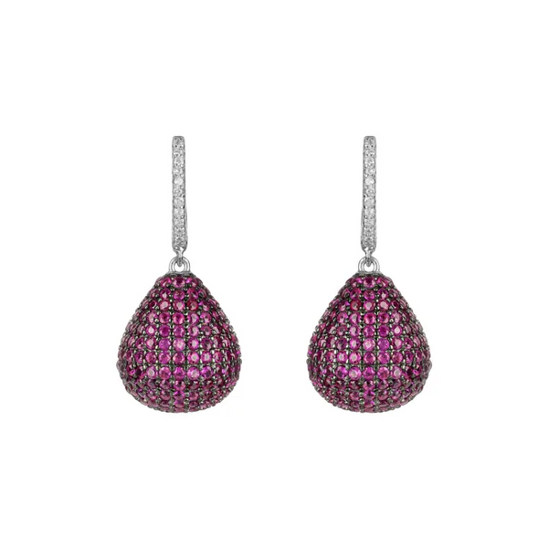 Valerie Pear Drop Gemstone Earrings Silver Ruby