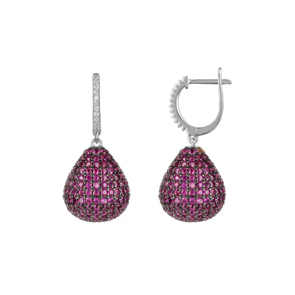 Valerie Pear Drop Gemstone Earrings Silver Ruby