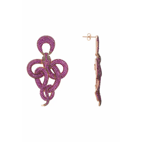 Viper Snake Drop Earrings Rosegold Ruby