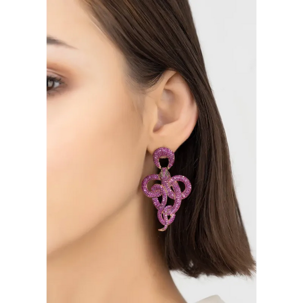 Viper Snake Drop Earrings Rosegold Ruby