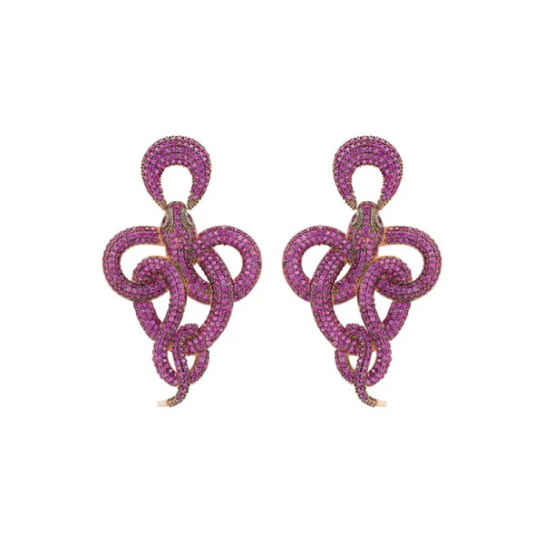 Viper Snake Drop Earrings Rosegold Ruby