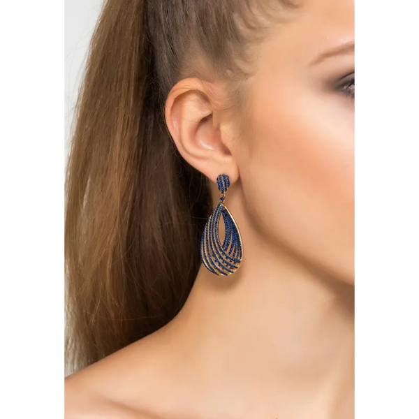 Vortex Teardrop Earring Sapphire Blue Cz Gold - Earrings