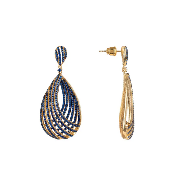 Vortex Teardrop Earring Sapphire Blue Cz Gold - Earrings