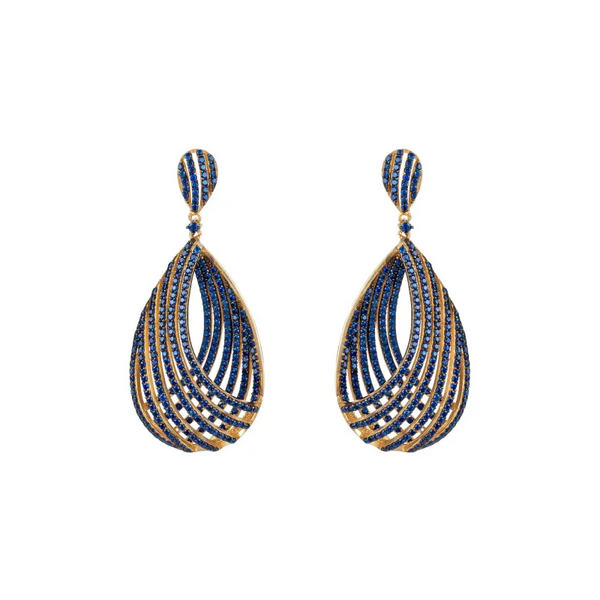 Vortex Teardrop Earring Sapphire Blue Cz Gold - Earrings