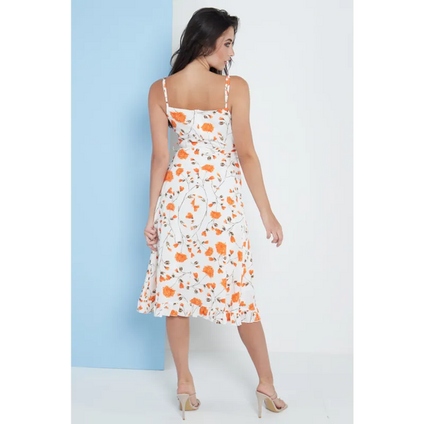 White Floral Print Cami Midi Dress - Dresses