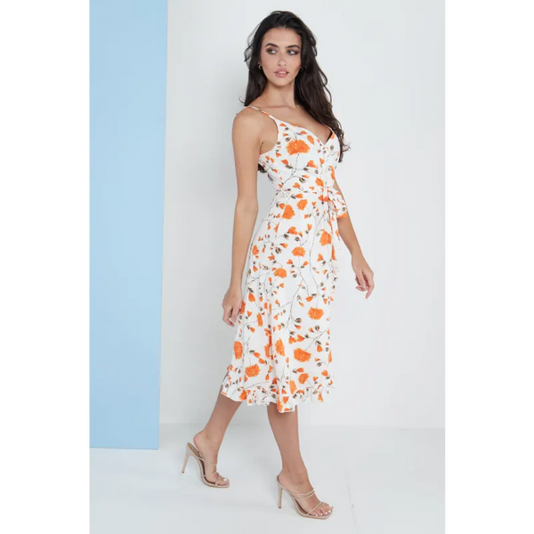 White Floral Print Cami Midi Dress - Dresses