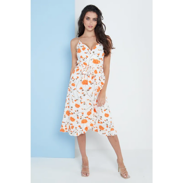 White Floral Print Cami Midi Dress - Dresses