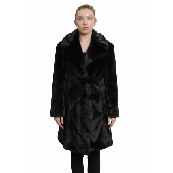 Women’s Faux Fur Large Lapel Mid Length Coat - UK 18/EU