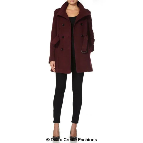 Women’s Military Style Wool Belted Coat - Coats & Jackets