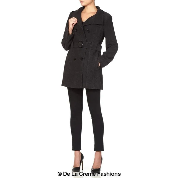 Women’s Military Style Wool Belted Coat - Coats & Jackets