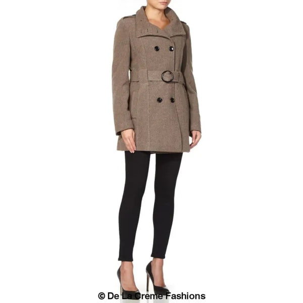 Women’s Military Style Wool Belted Coat - Coats & Jackets