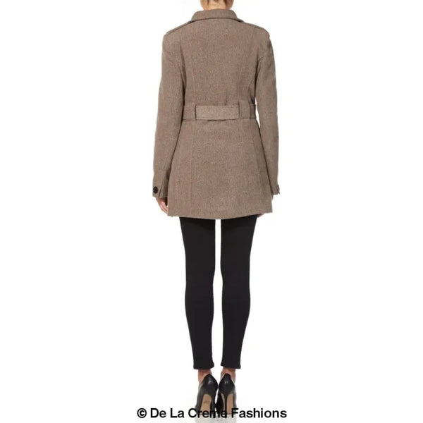 Women’s Military Style Wool Belted Coat - Coats & Jackets