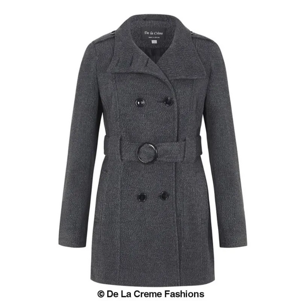 Women’s Military Style Wool Belted Coat - Coats & Jackets